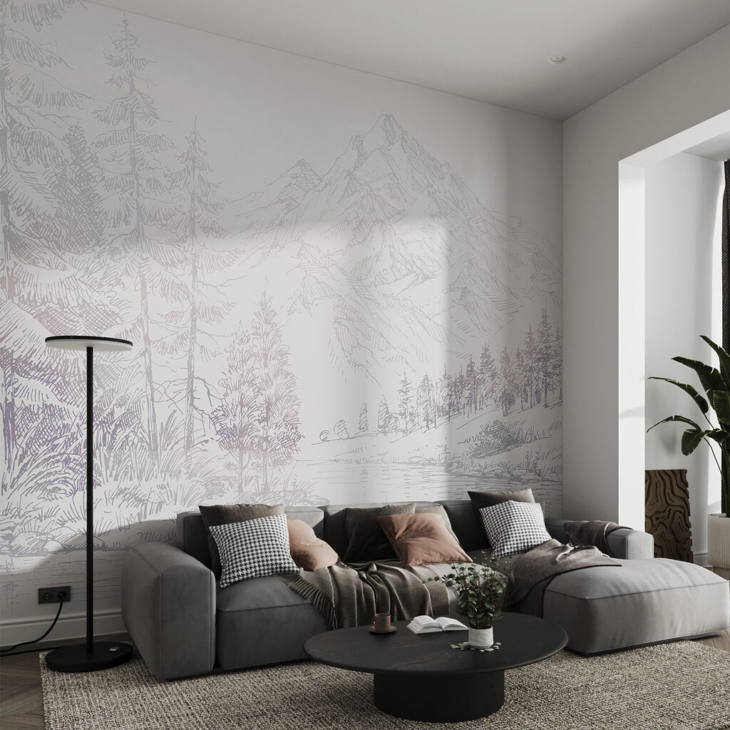 Gezeichneter Bergsee in einem Interieur