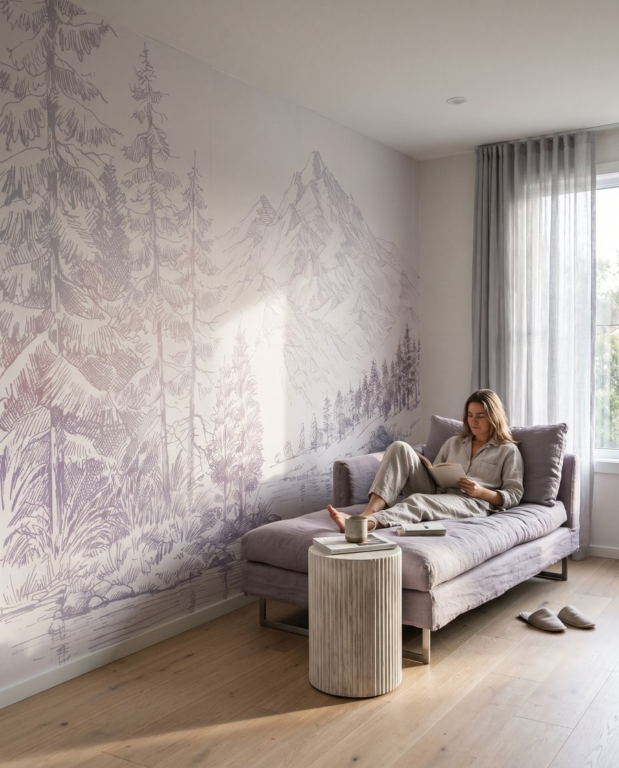 Gezeichneter Bergsee in einem Interieur
