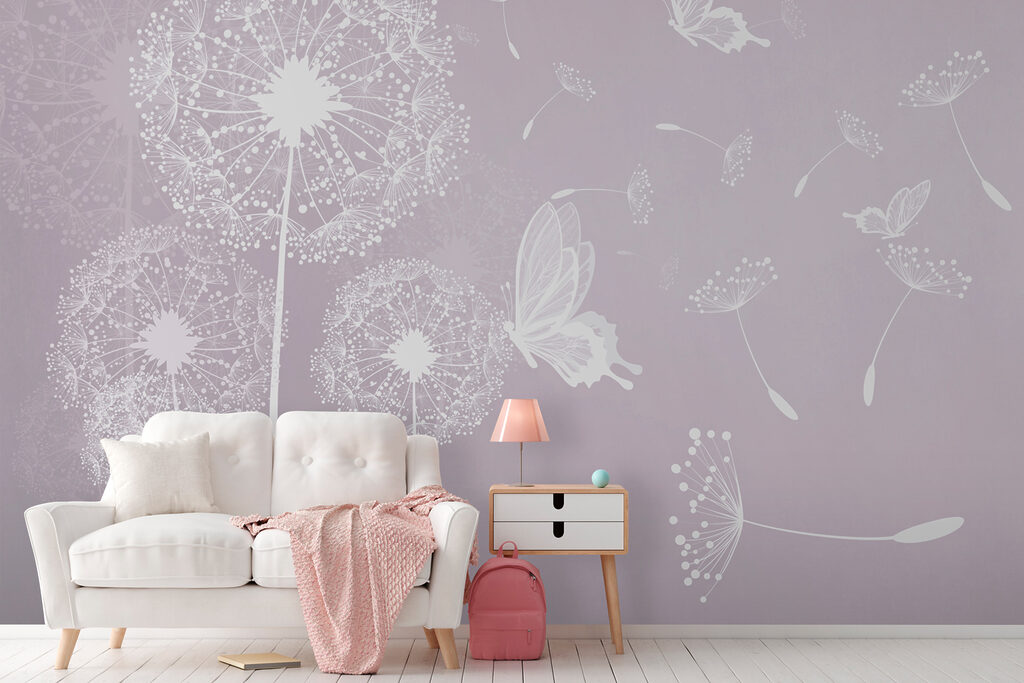 Pusteblumen und Schmetterlinge in einem Interieur