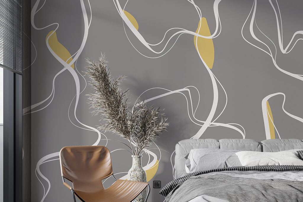 Dünne Linien mit Farbakzenten in einem Interieur