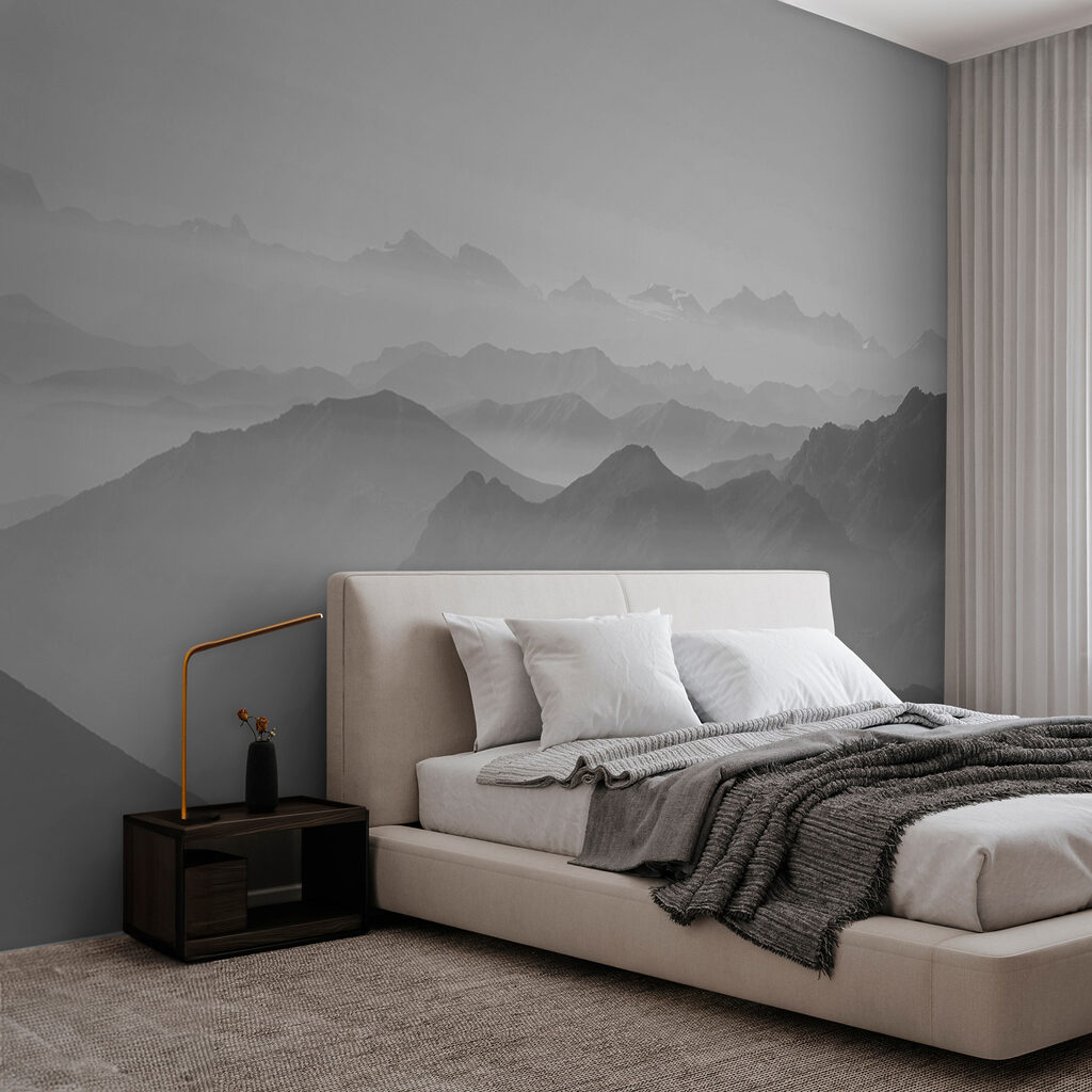 Ferne Bergrücken im Morgenlicht in einem Interieur