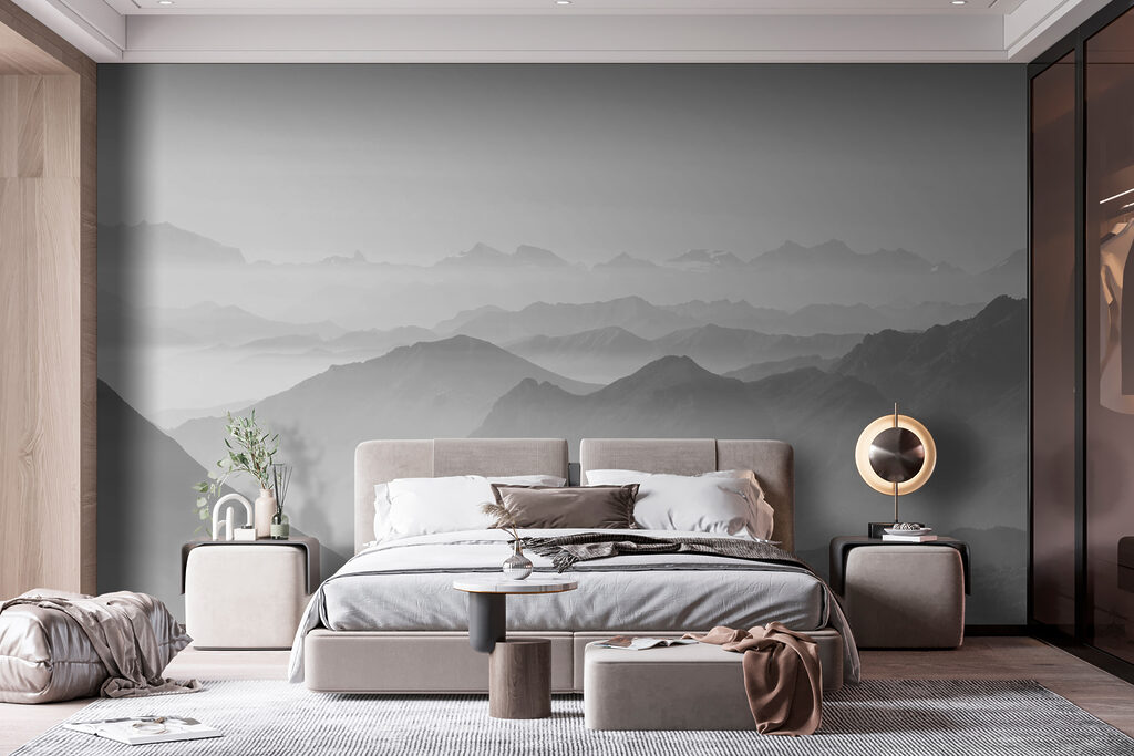 Ferne Bergrücken im Morgenlicht in einem Interieur