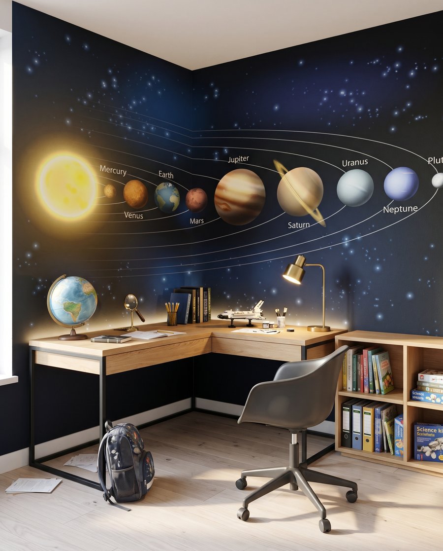 Planeten auf ihren Bahnen in einem Interieur
