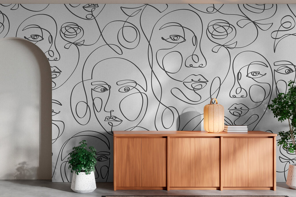Gesichter zwischen Rosen in einem Interieur