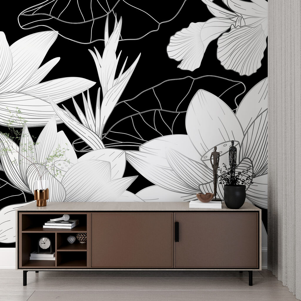 Blumen in feinen Linien in einem Interieur