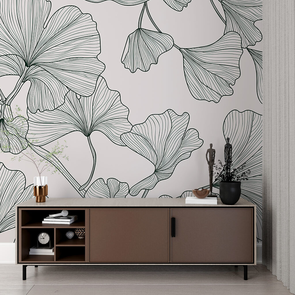 Fächerblätter in Konturen in einem Interieur