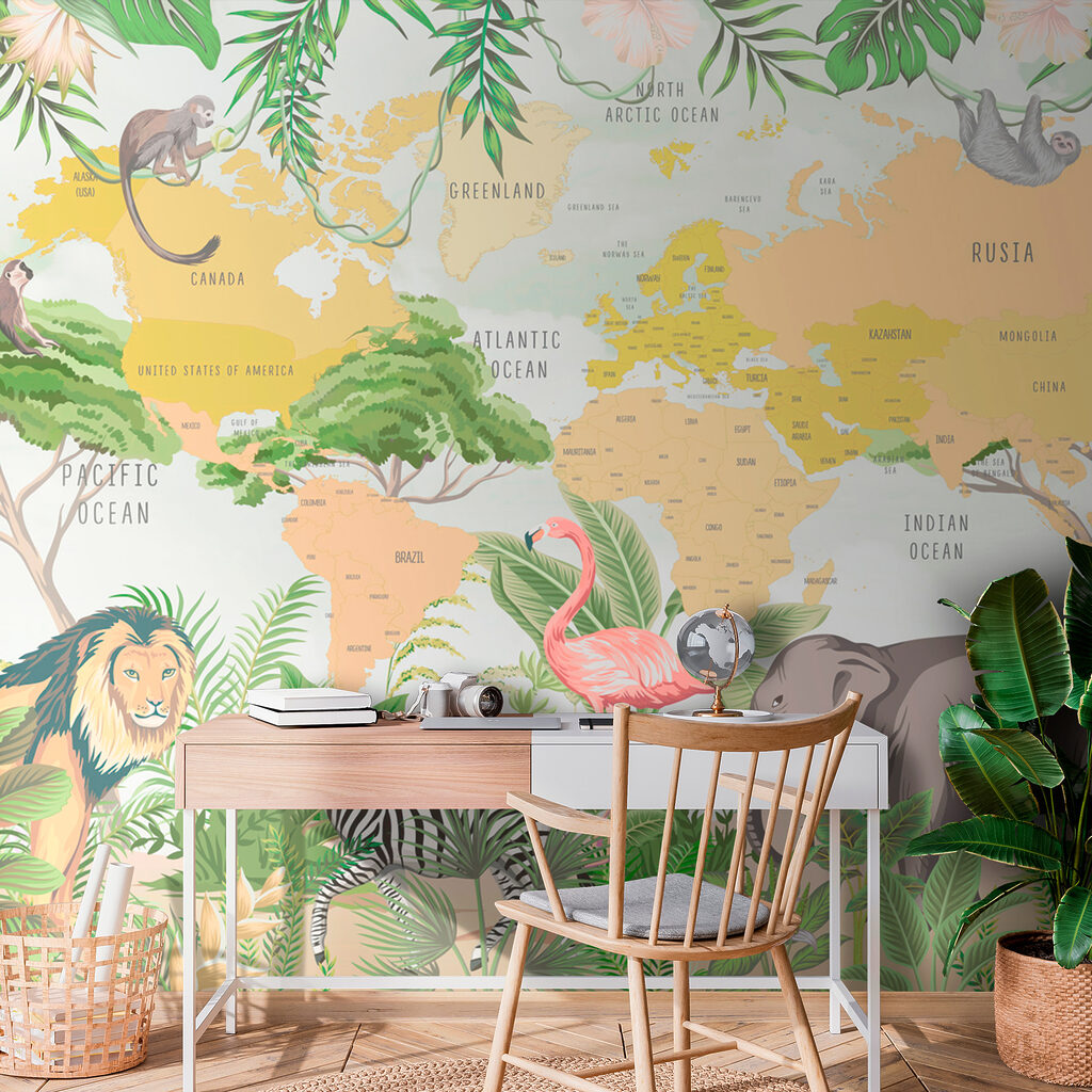 Dschungeltiere vor der Weltkarte — Interieur 3