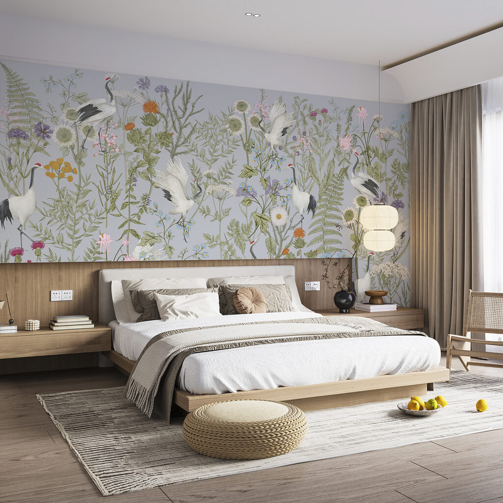 Weiße Vögel zwischen Wildblumen — Interieur 2