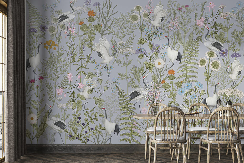Weiße Vögel zwischen Wildblumen — Interieur 3
