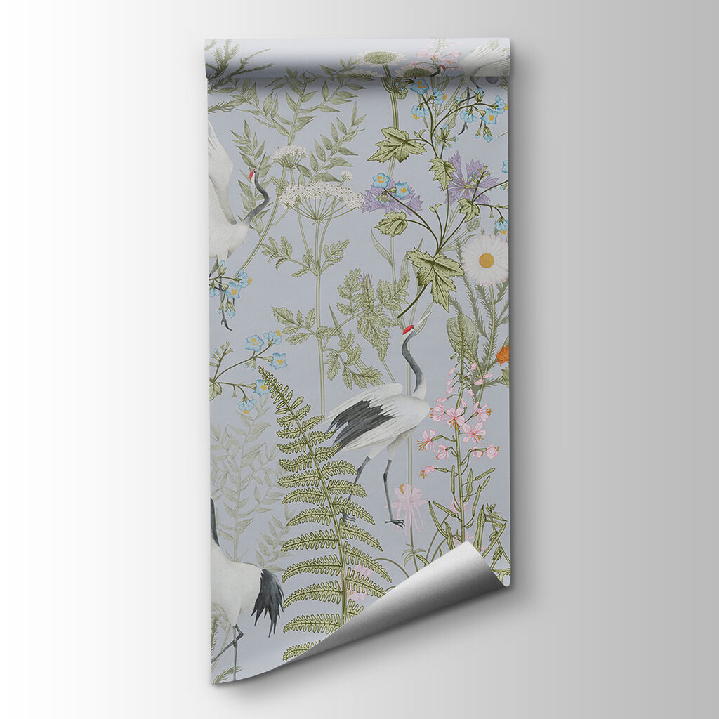 Weiße Vögel zwischen Wildblumen — Produktansicht