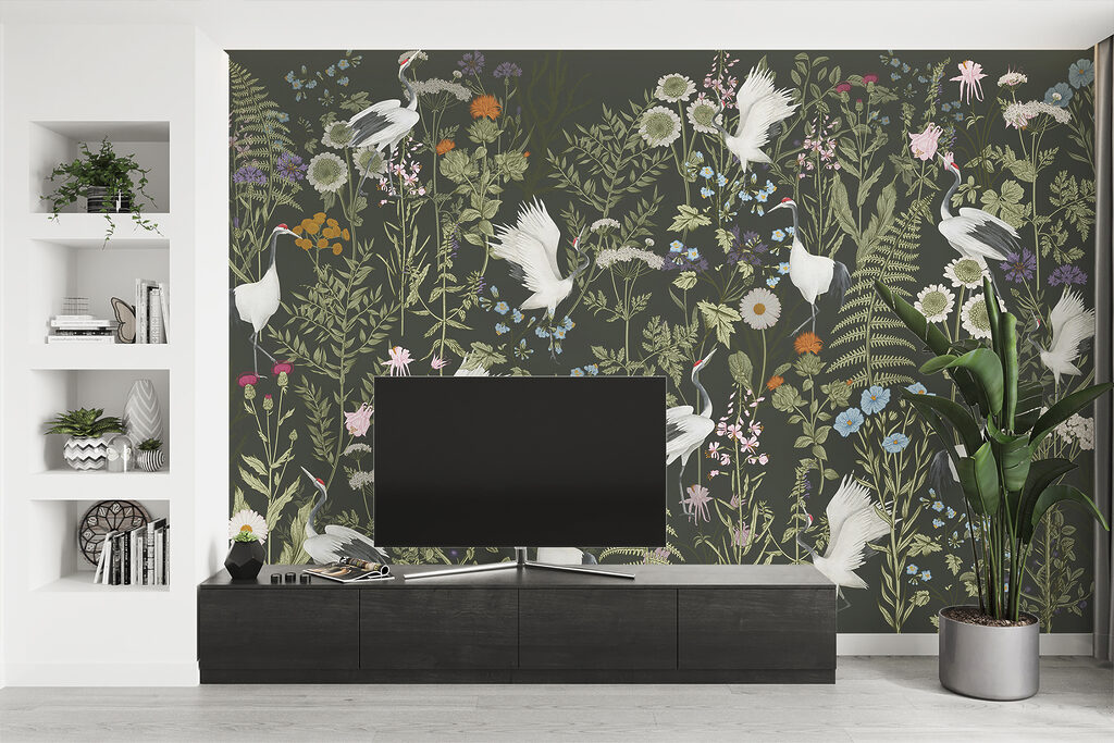 Weiße Vögel zwischen Wildblumen — Interieur 1