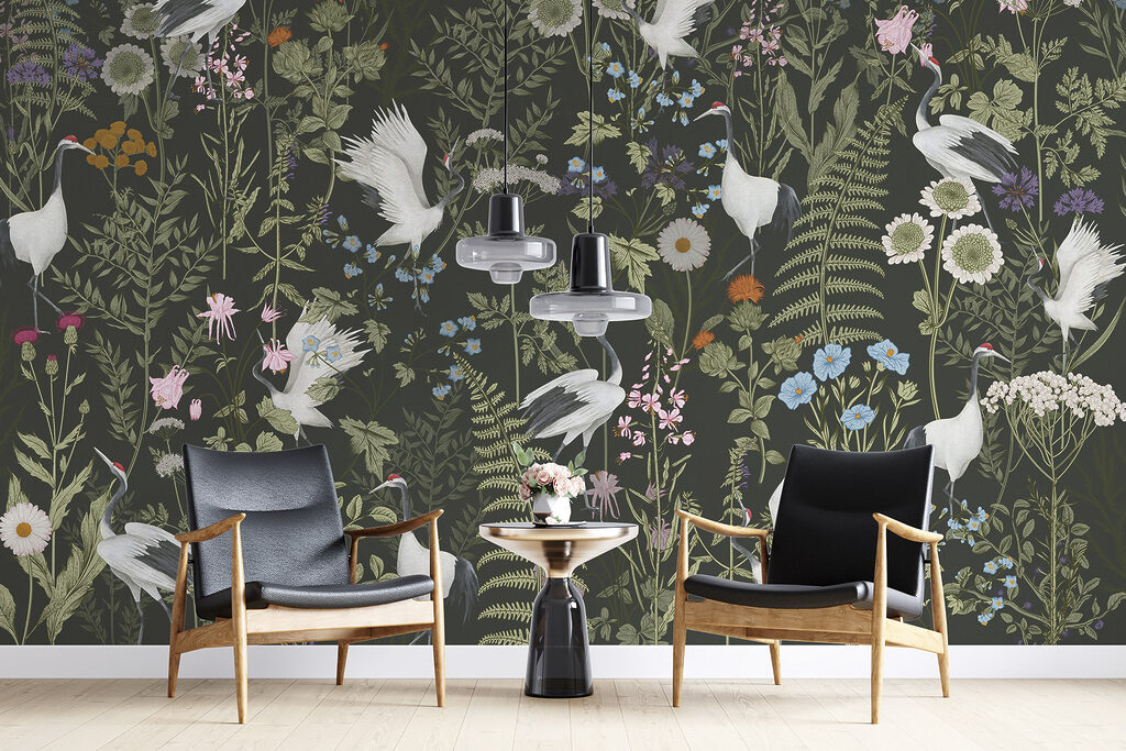 Weiße Vögel zwischen Wildblumen — Interieur 2