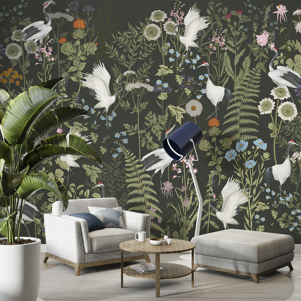 Weiße Vögel zwischen Wildblumen — Interieur 3