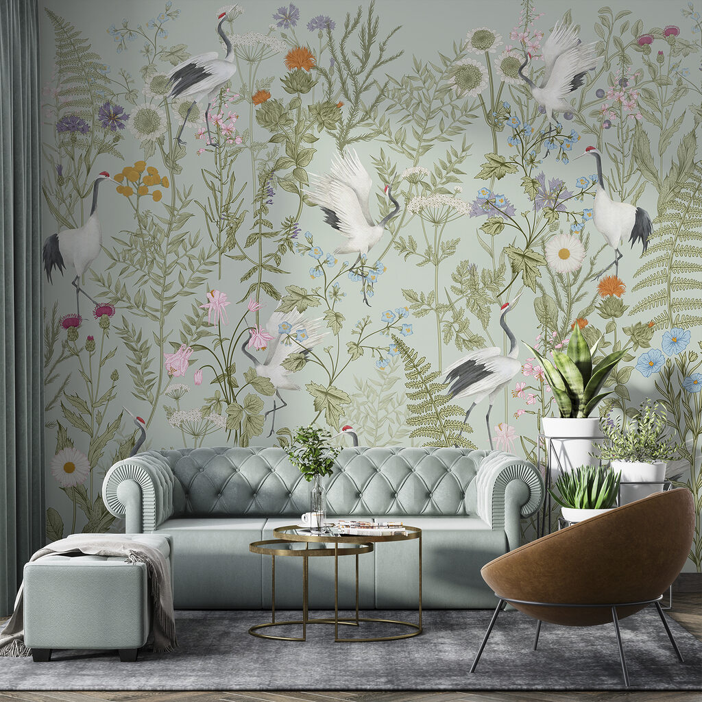 Weiße Vögel zwischen Wildblumen — Interieur 1