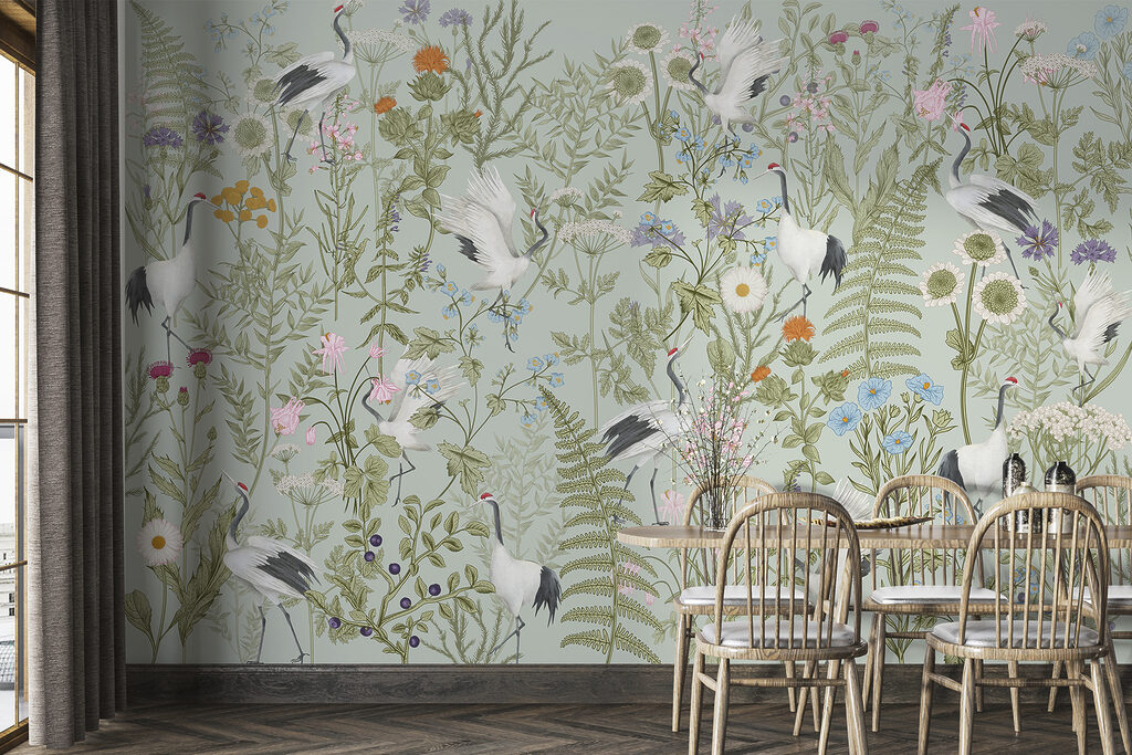 Weiße Vögel zwischen Wildblumen — Interieur 2