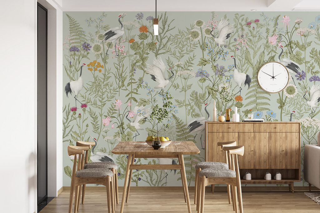 Weiße Vögel zwischen Wildblumen — Interieur 3