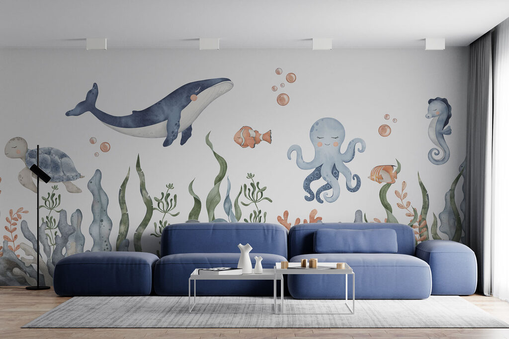 Wal über dem Riff in einem Interieur