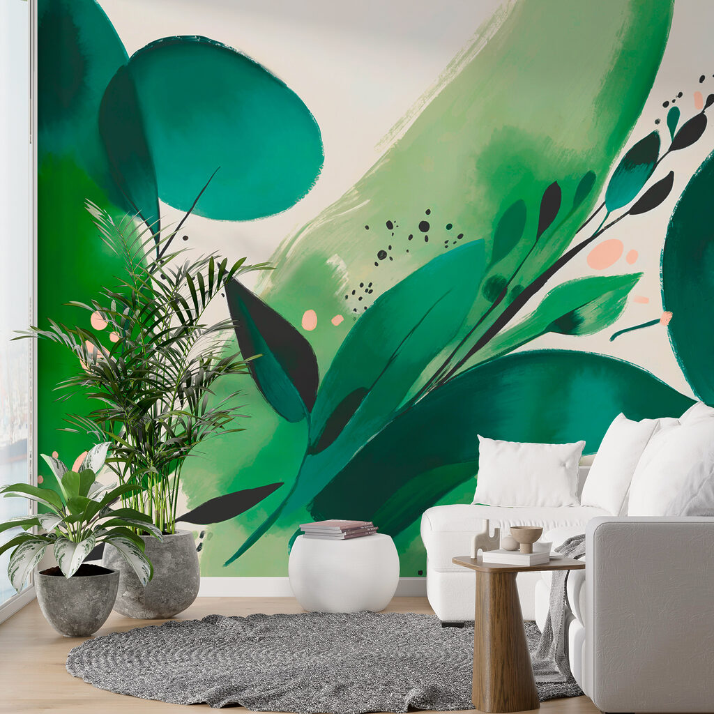 Grüne Farbschwünge mit Blättern — Interieur 2