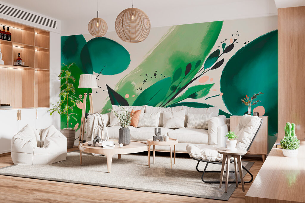 Grüne Farbschwünge mit Blättern — Interieur 3
