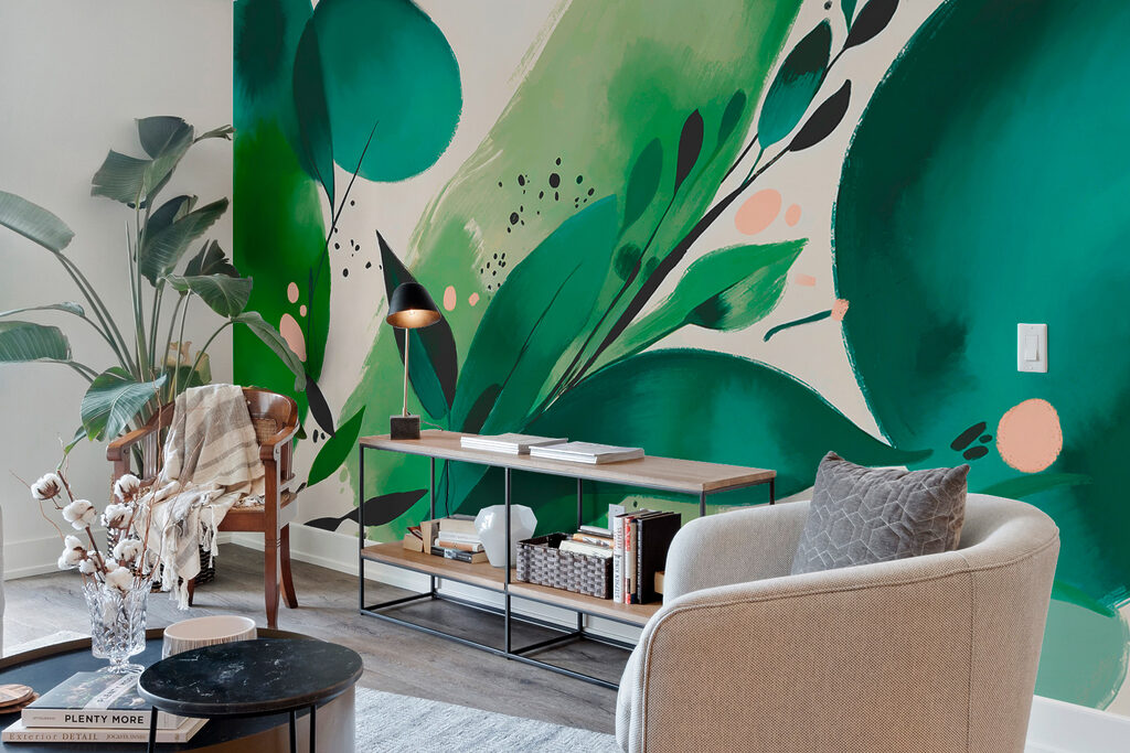 Grüne Farbschwünge mit Blättern — Interieur 4