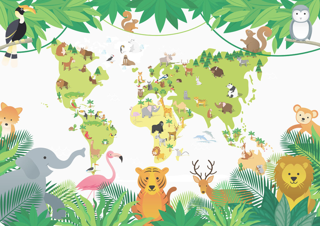 Weltkarte der Tiere — ganzes Design