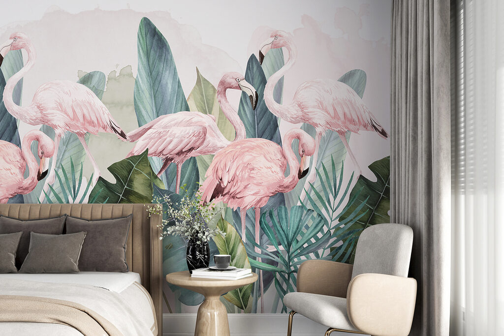 Flamingos hinter üppigem Laub — Interieur 1
