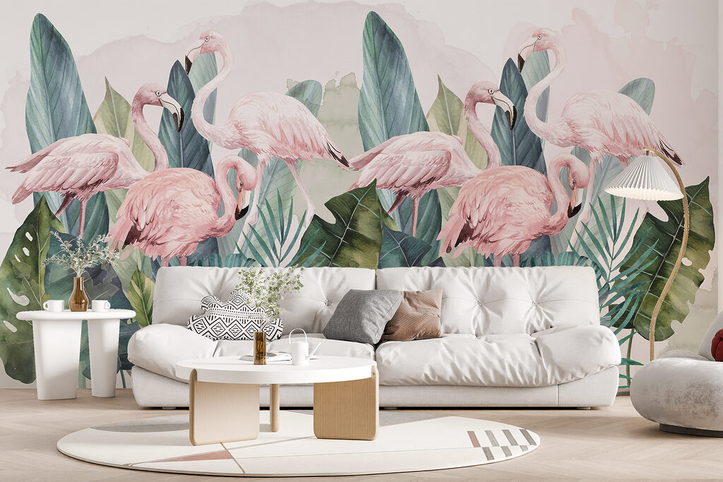 Flamingos hinter üppigem Laub — Interieur 3