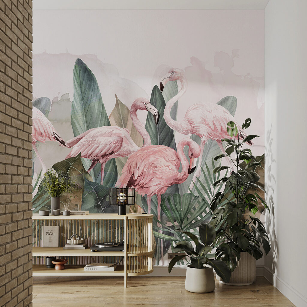 Flamingos hinter üppigem Laub — Interieur 2