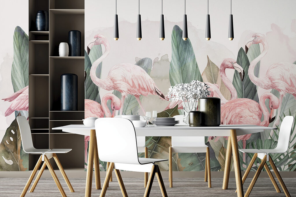 Flamingos hinter üppigem Laub — Interieur 3