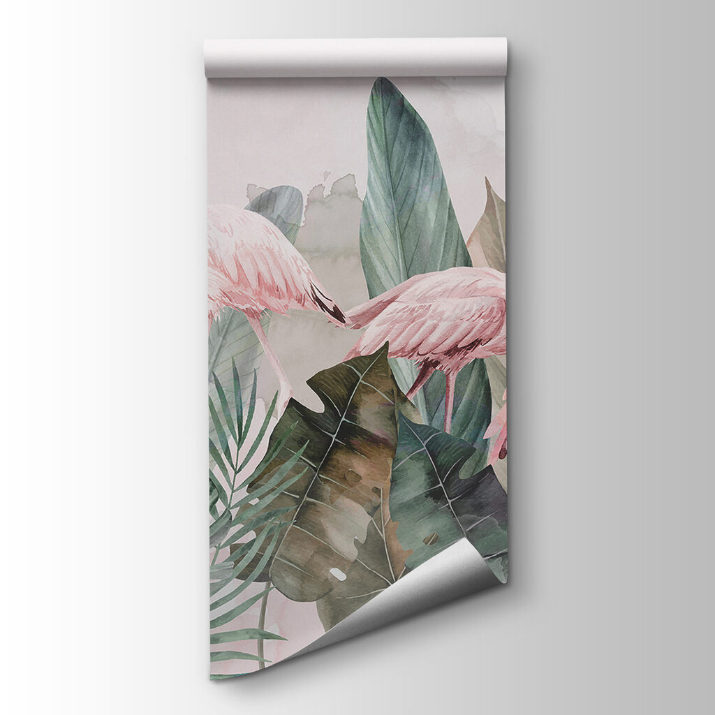 Flamingos hinter üppigem Laub — Produktansicht