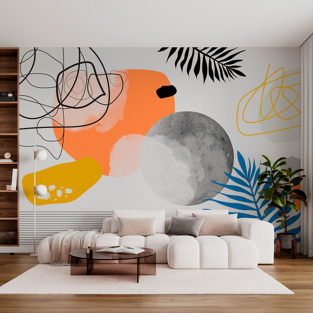 Lose Formen mit Blau in einem Interieur