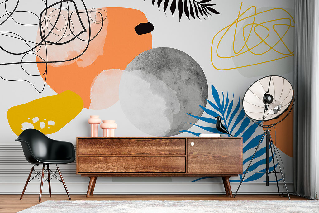 Lose Formen mit Blau in einem Interieur