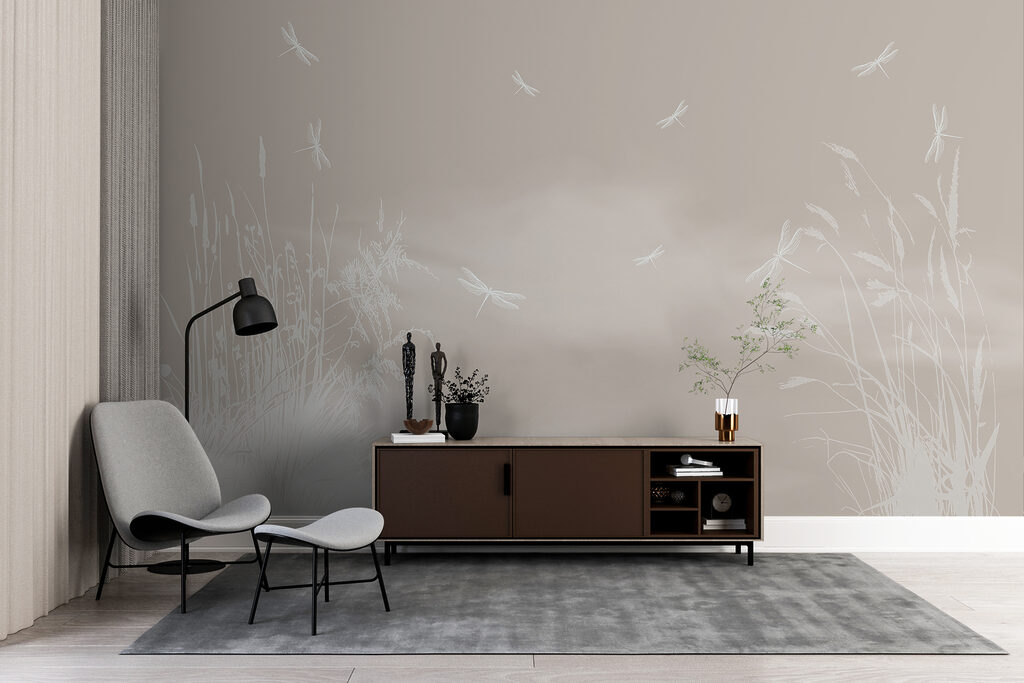 Libellen im Schilf in einem Interieur