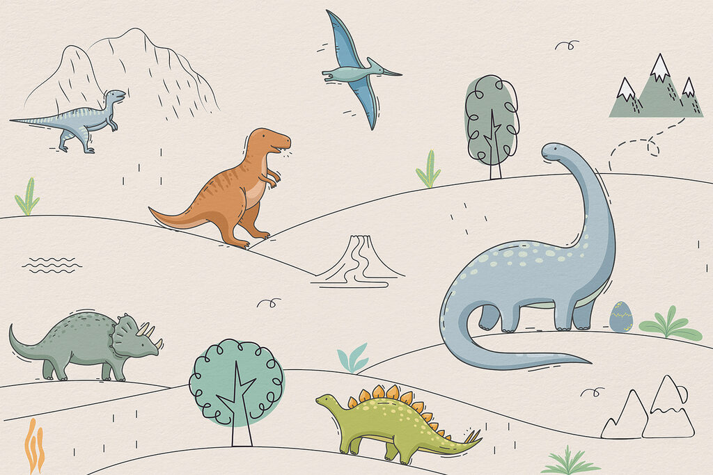Dinosaurier und Berge — ganzes Design