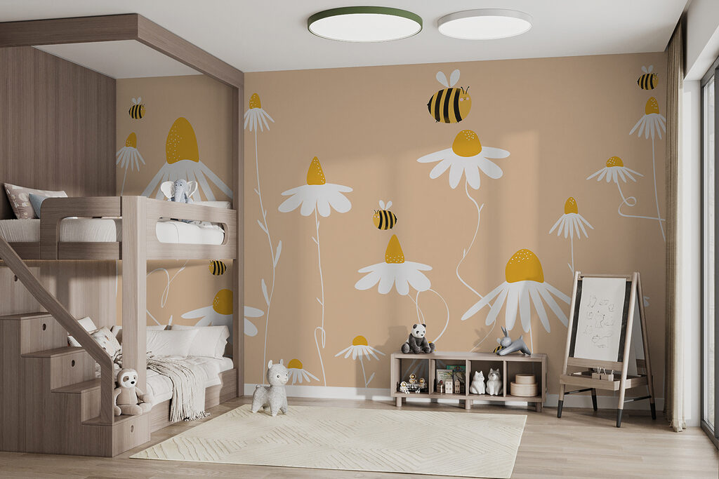Bienchen über weißen Blüten in einem Interieur