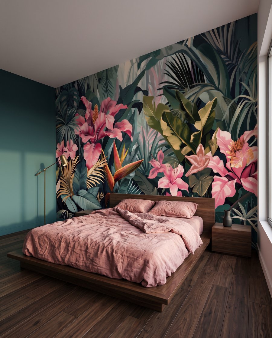 Rosa Blüten im Blattschatten in einem Interieur