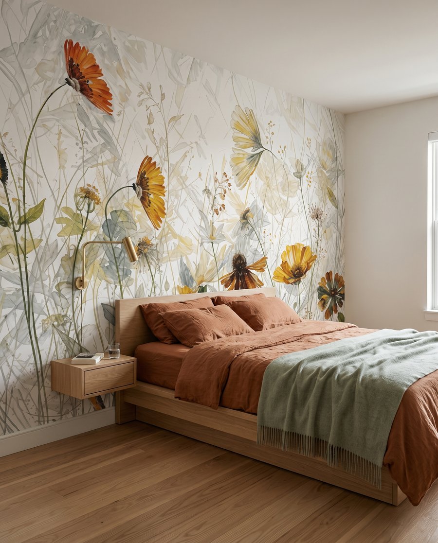 Gelbe Blüten im Gegenlicht in einem Interieur
