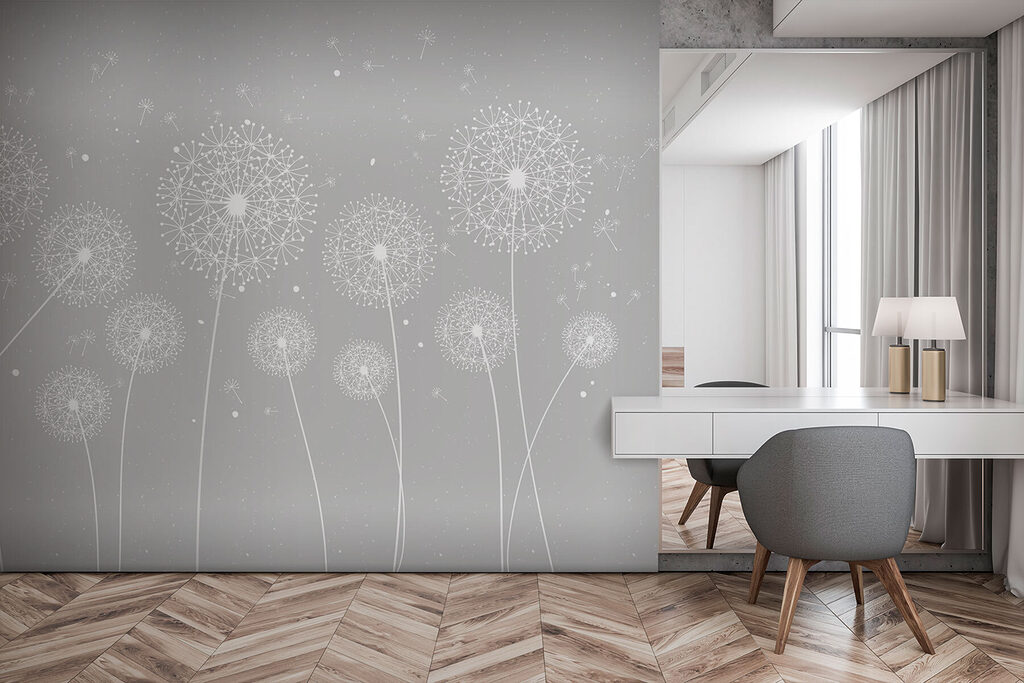 Pusteblumen mit gekreuzten Stielen in einem Interieur
