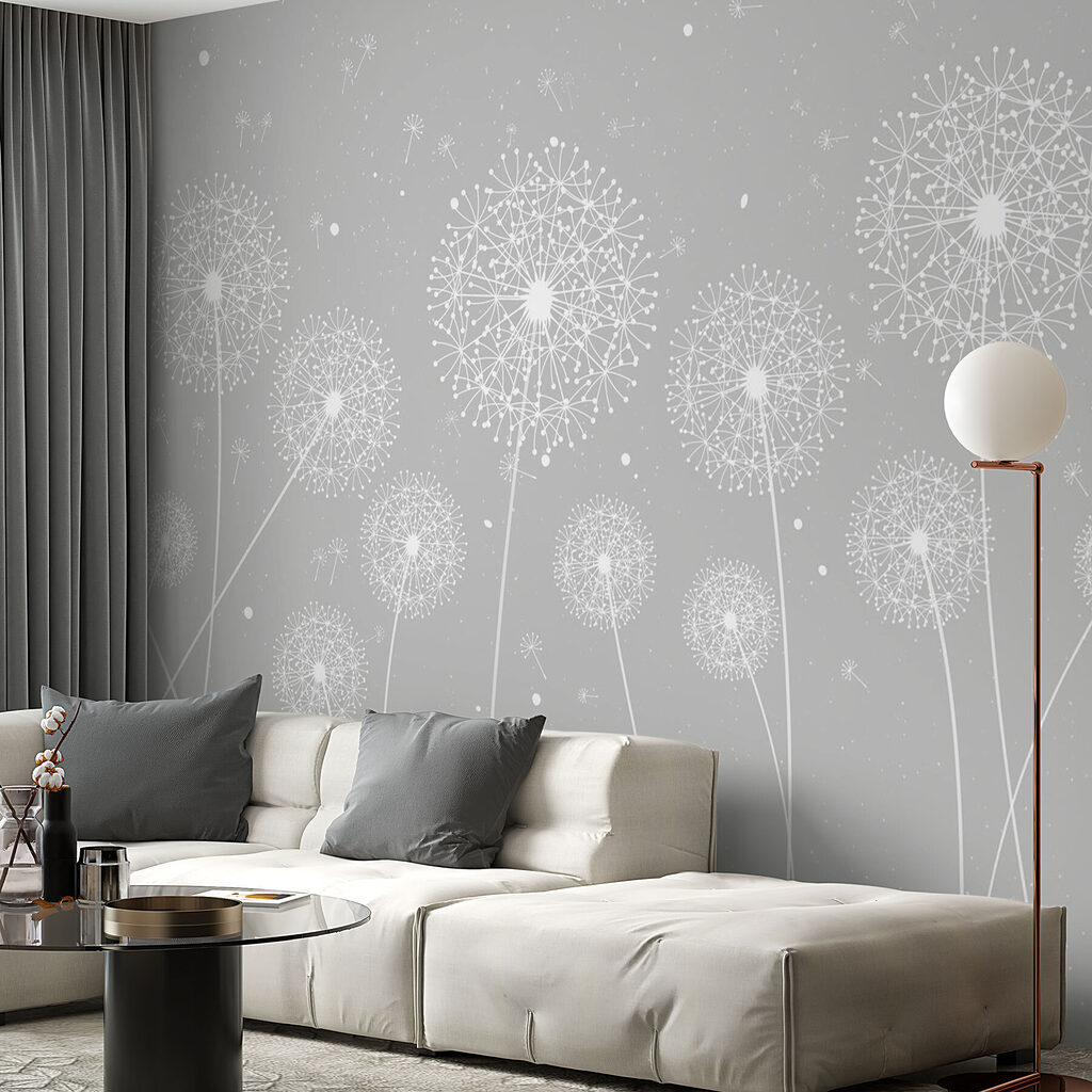 Pusteblumen mit gekreuzten Stielen in einem Interieur