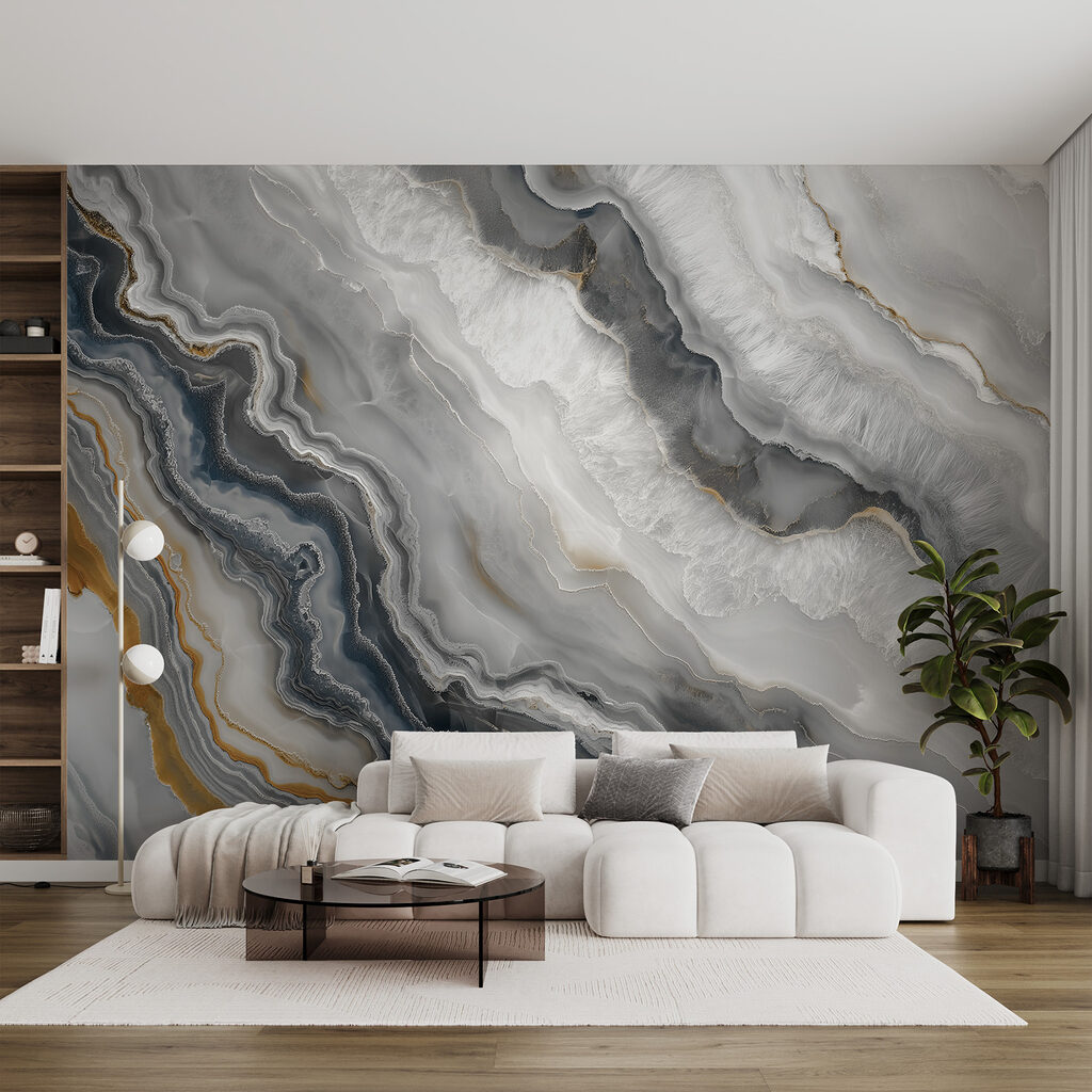 Graue Ströme mit Goldrand in einem Interieur