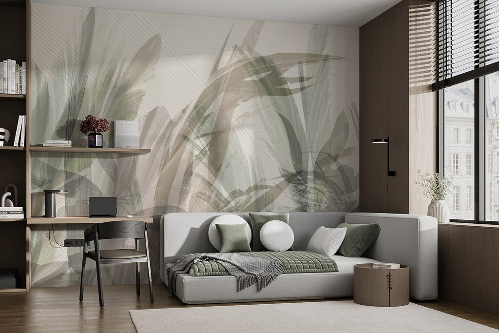Durchscheinender Blätterwald in einem Interieur