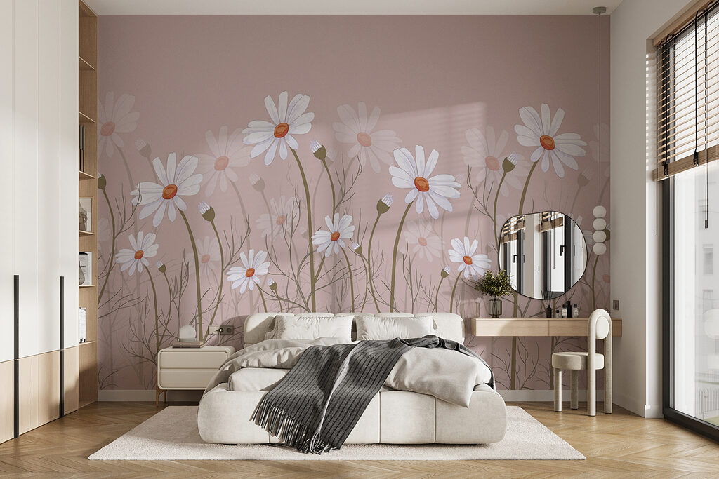Schlanke Margeriten in einem Interieur