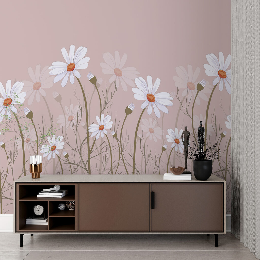 Schlanke Margeriten in einem Interieur