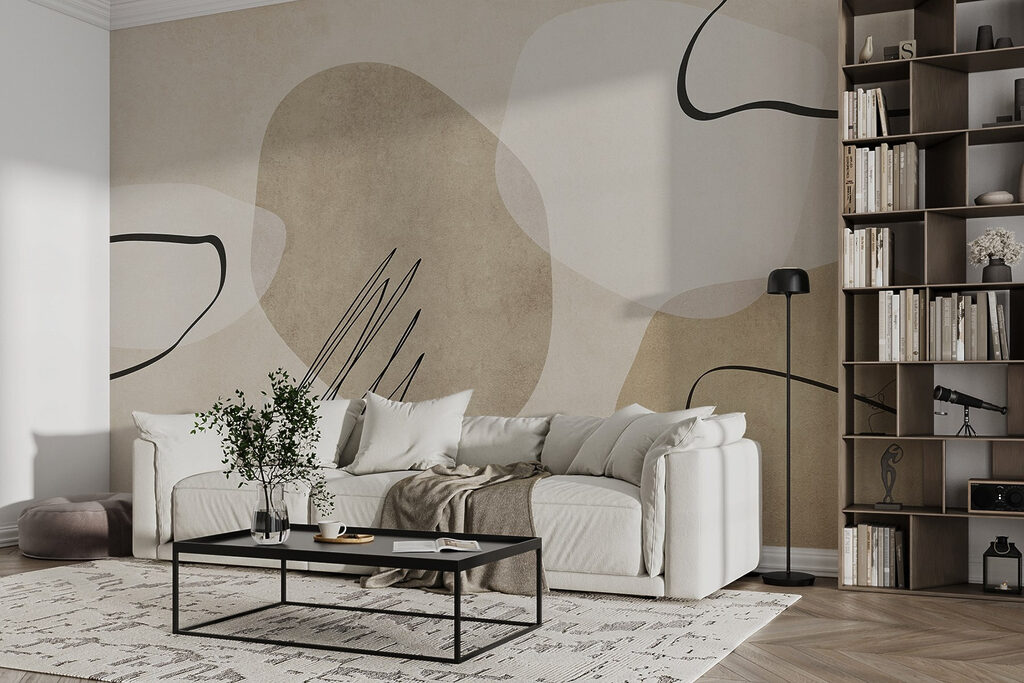 Formen mit schwarzen Kritzeln in einem Interieur