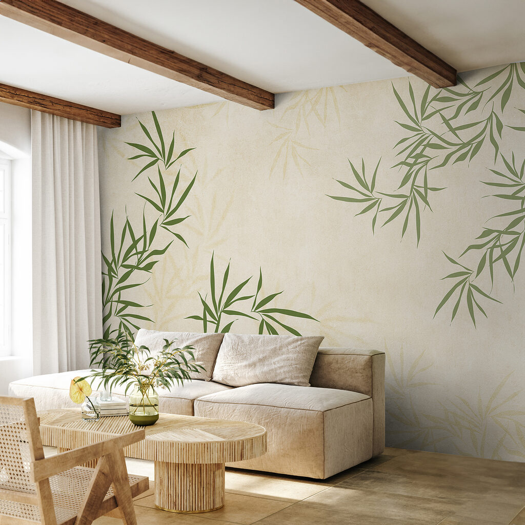 Bambusblätter am Rand in einem Interieur