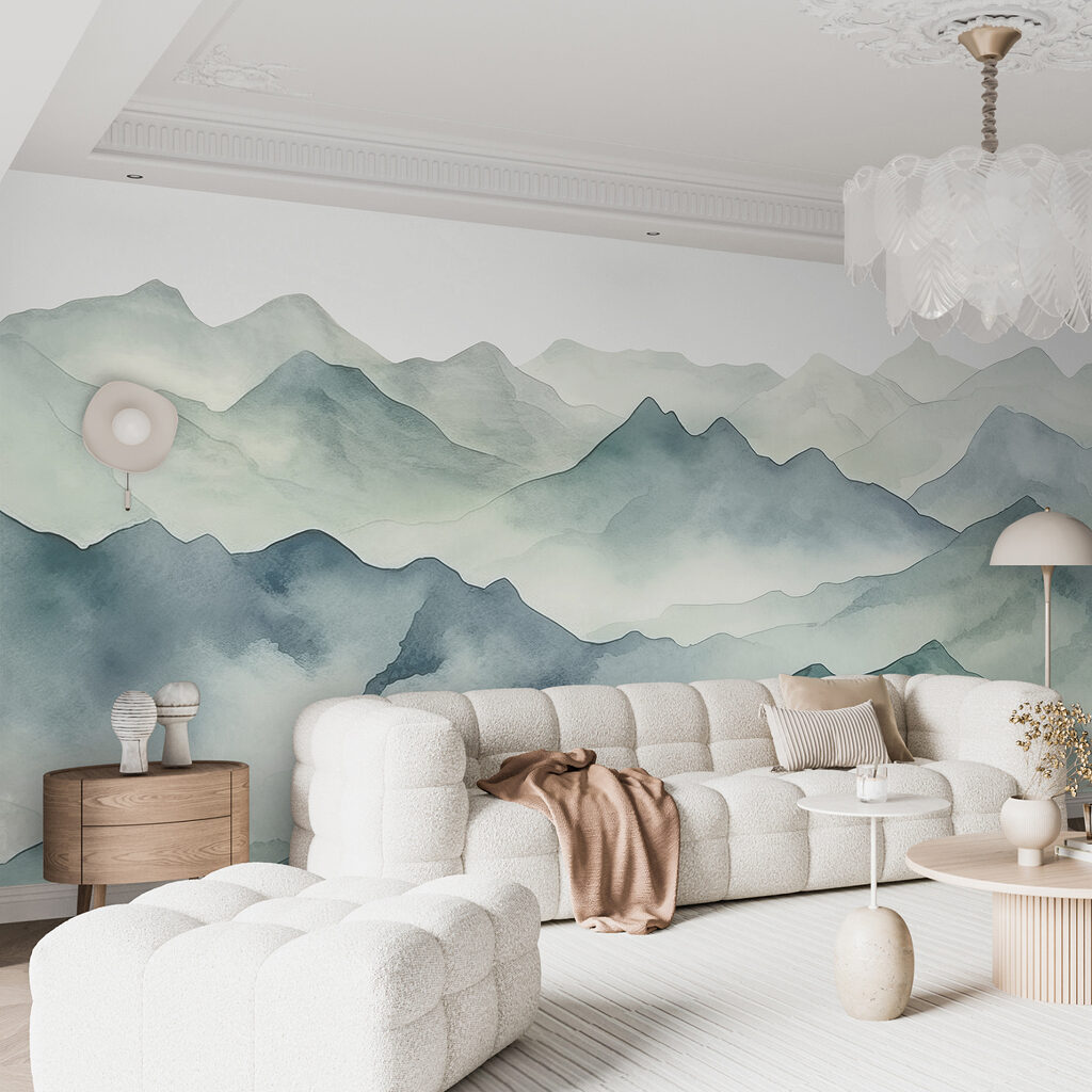 Berggipfel in Aquarell in einem Interieur