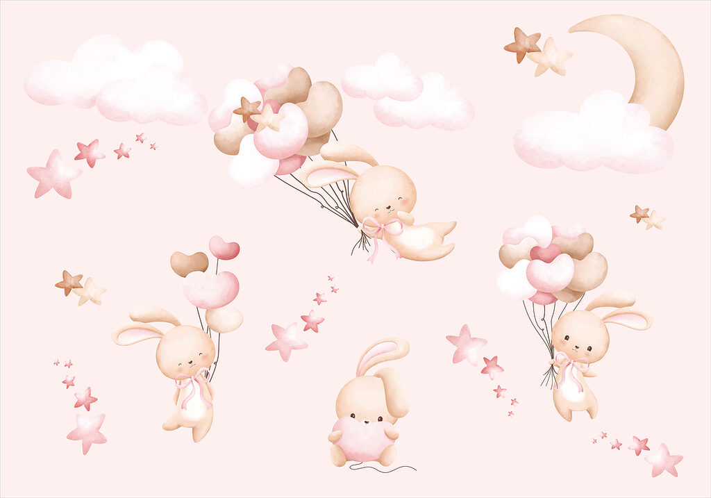 Häschen mit rosa Ballons — ganzes Design