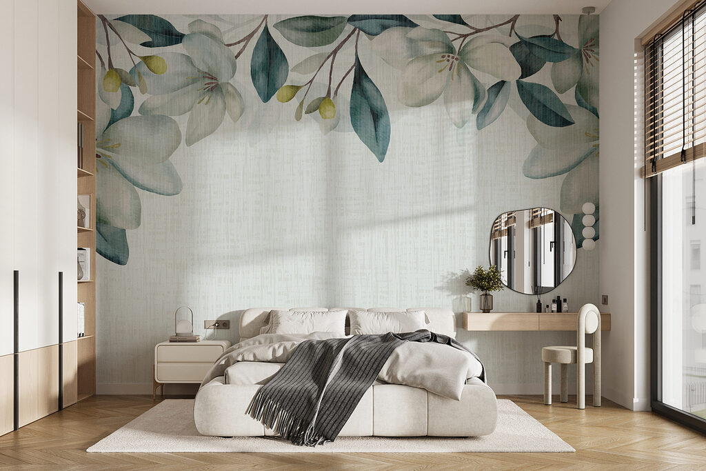 Blüten auf Webmuster in einem Interieur