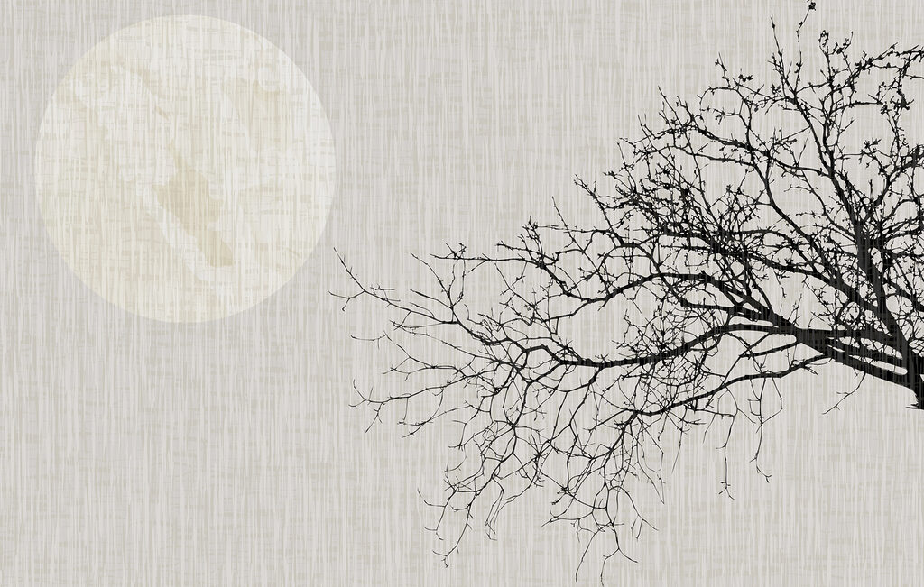 Mond und Winterzweig — ganzes Design