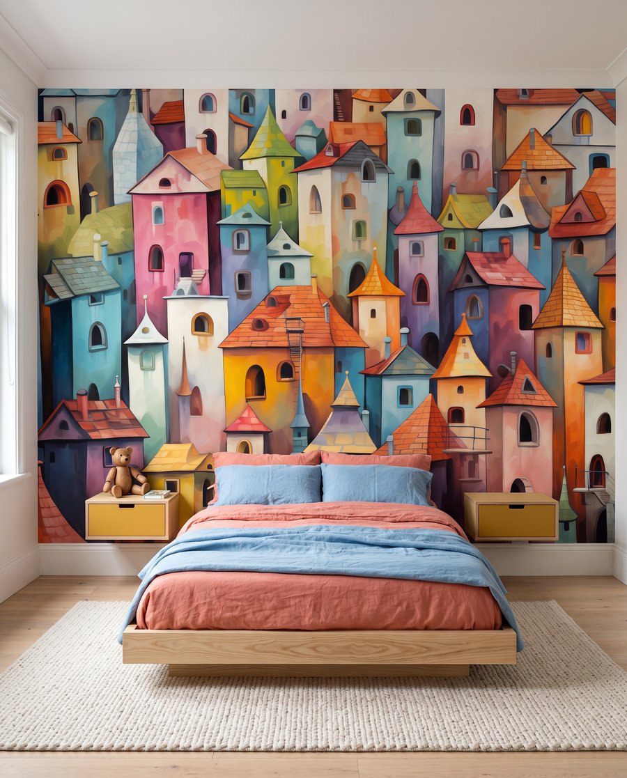 Bunte Häuschen in einem Interieur